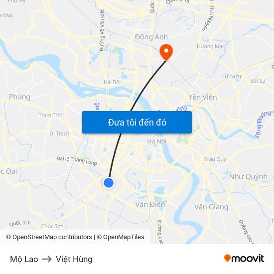 Mộ Lao to Việt Hùng map