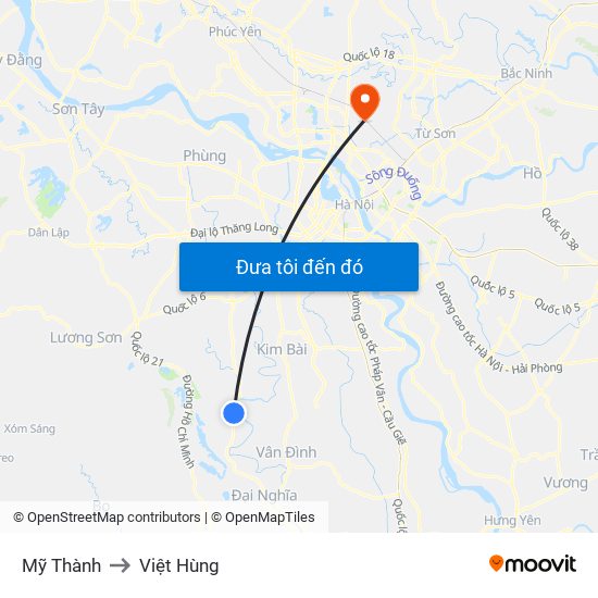 Mỹ Thành to Việt Hùng map