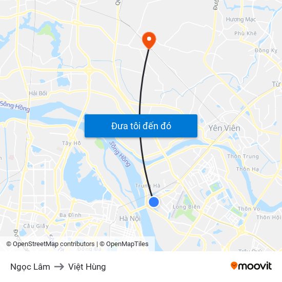 Ngọc Lâm to Việt Hùng map