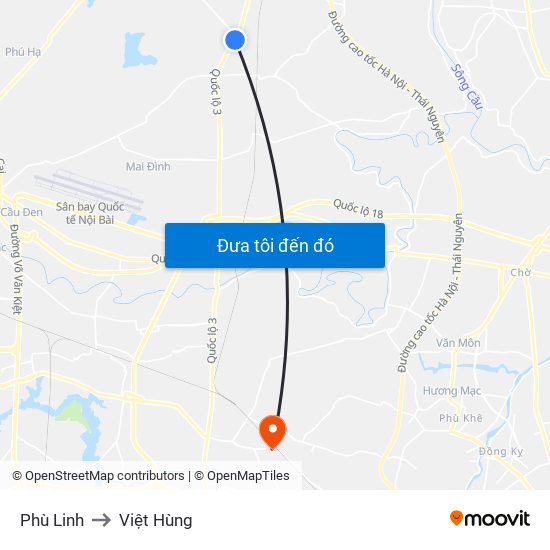 Phù Linh to Việt Hùng map