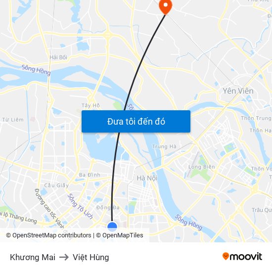 Khương Mai to Việt Hùng map