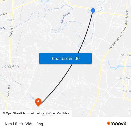 Kim Lũ to Việt Hùng map
