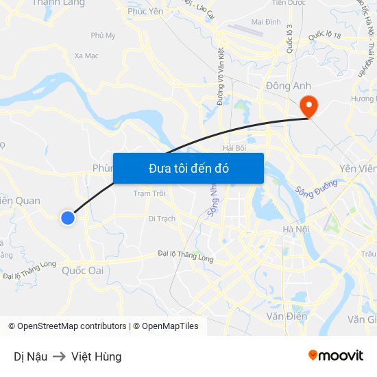 Dị Nậu to Việt Hùng map