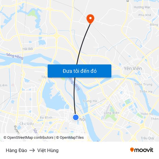 Hàng Đào to Việt Hùng map