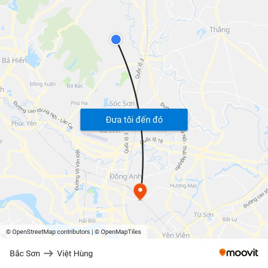 Bắc Sơn to Việt Hùng map