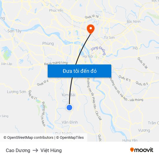 Cao Dương to Việt Hùng map