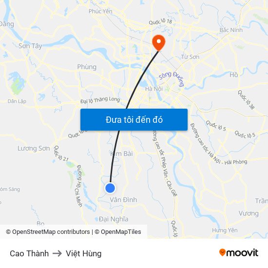 Cao Thành to Việt Hùng map
