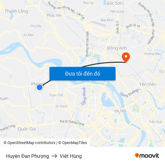 Huyện Đan Phượng to Việt Hùng map