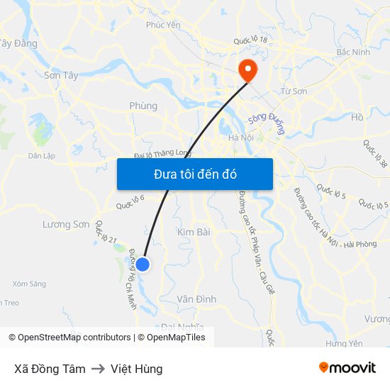 Xã Đồng Tâm to Việt Hùng map