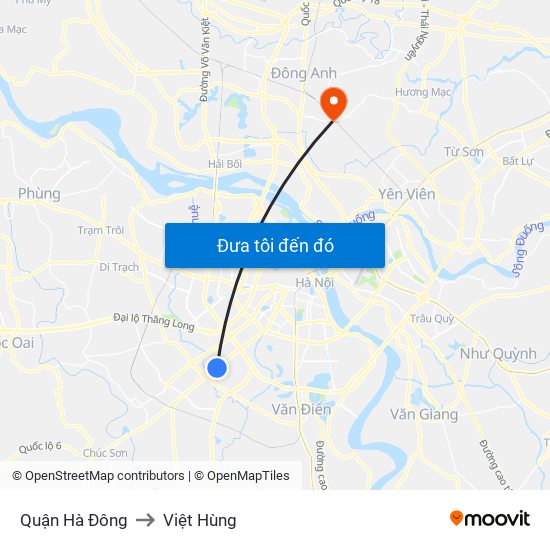 Quận Hà Đông to Việt Hùng map