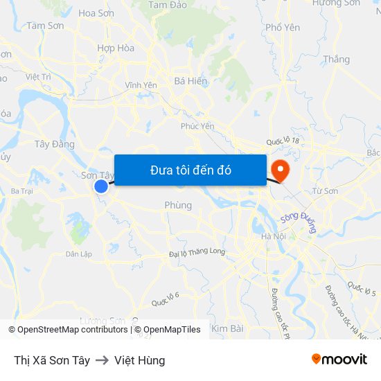 Thị Xã Sơn Tây to Việt Hùng map