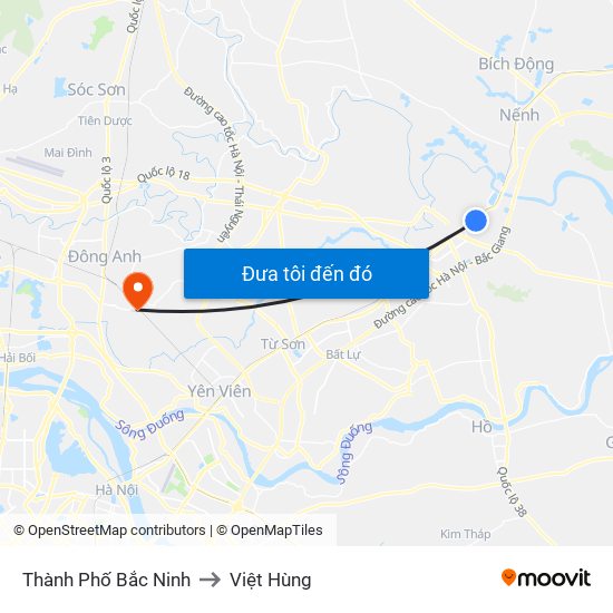 Thành Phố Bắc Ninh to Việt Hùng map
