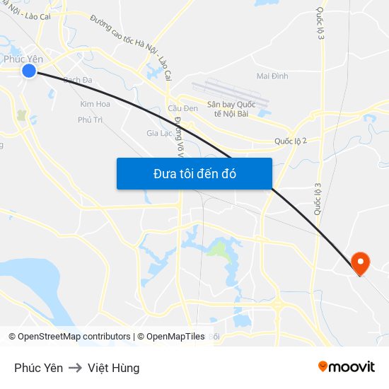 Phúc Yên to Việt Hùng map