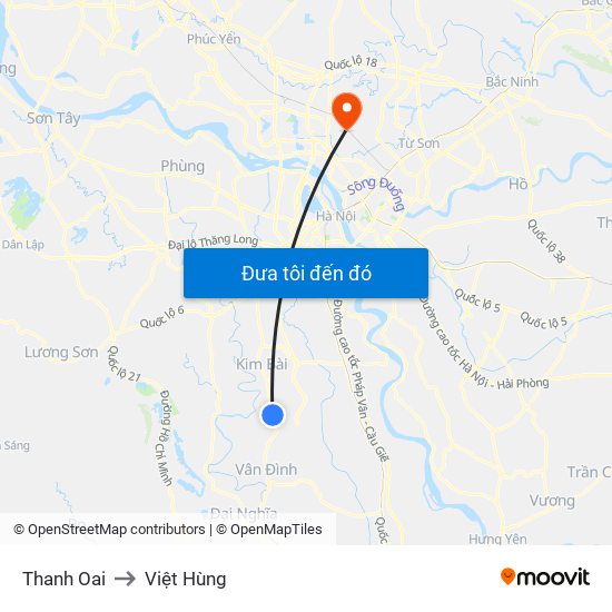 Thanh Oai to Việt Hùng map