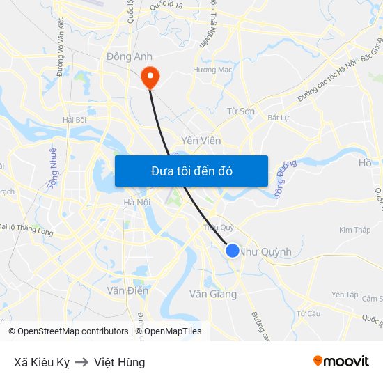 Xã Kiêu Kỵ to Việt Hùng map