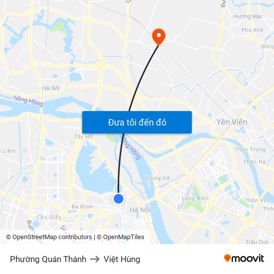 Phường Quán Thánh to Việt Hùng map