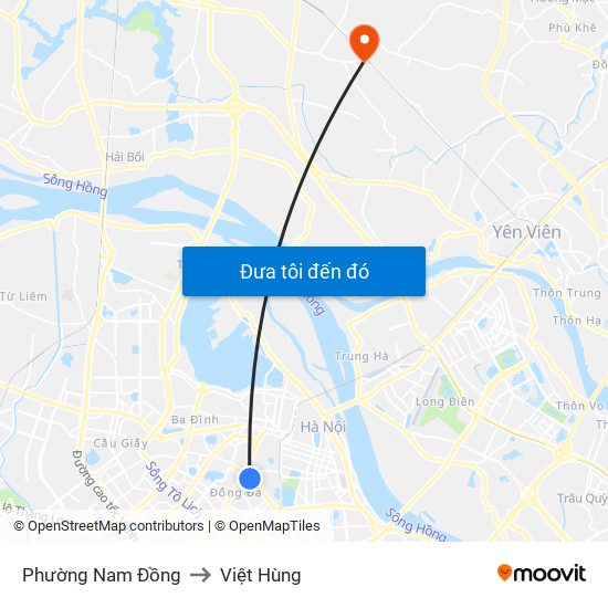 Phường Nam Đồng to Việt Hùng map