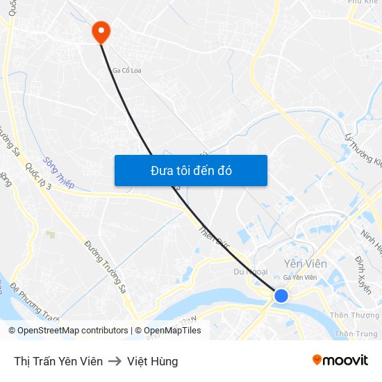 Thị Trấn Yên Viên to Việt Hùng map