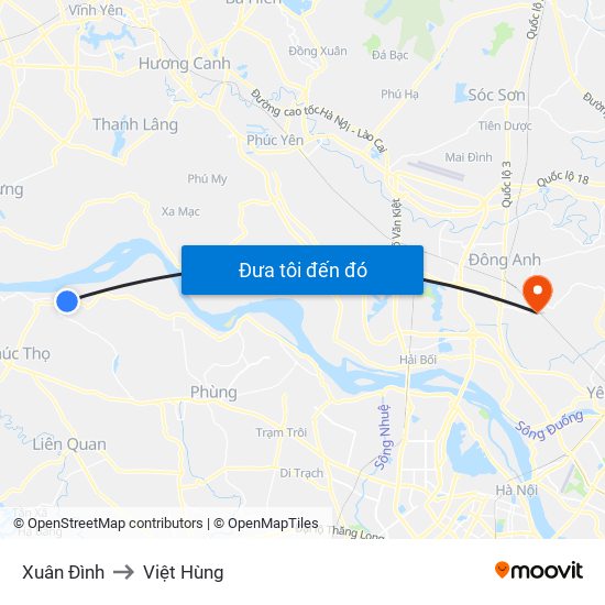 Xuân Đình to Việt Hùng map