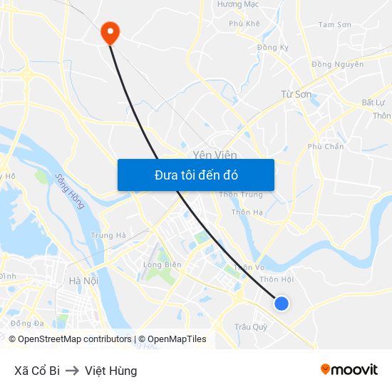 Xã Cổ Bi to Việt Hùng map