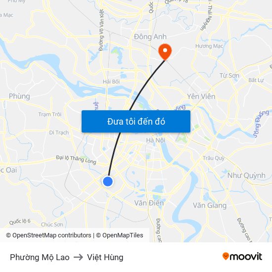 Phường Mộ Lao to Việt Hùng map