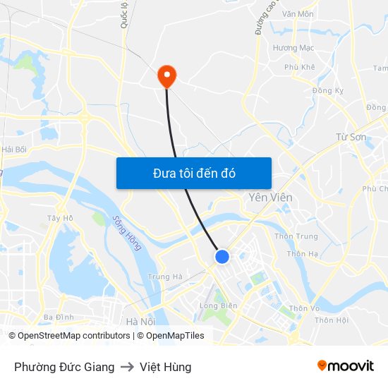 Phường Đức Giang to Việt Hùng map