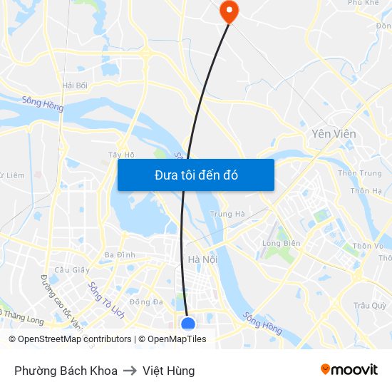 Phường Bách Khoa to Việt Hùng map