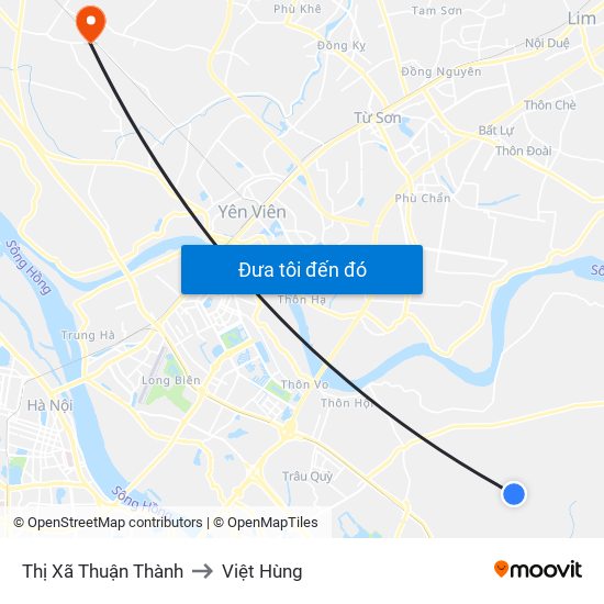 Thị Xã Thuận Thành to Việt Hùng map