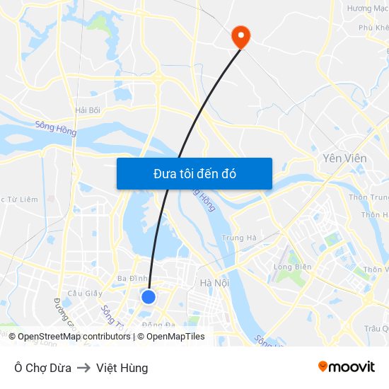 Ô Chợ Dừa to Việt Hùng map