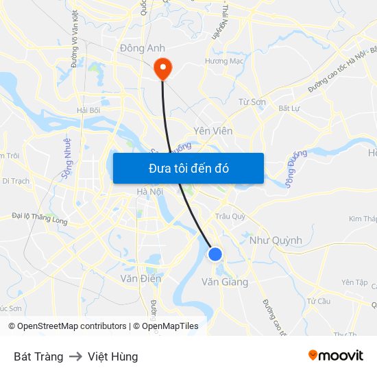 Bát Tràng to Việt Hùng map