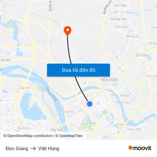 Đức Giang to Việt Hùng map