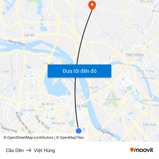 Cầu Dền to Việt Hùng map