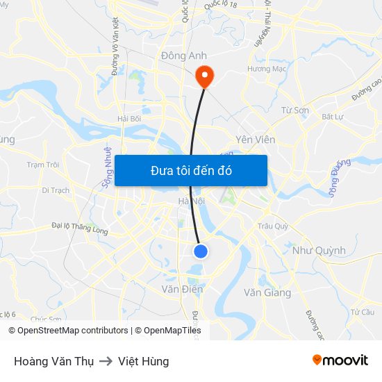Hoàng Văn Thụ to Việt Hùng map