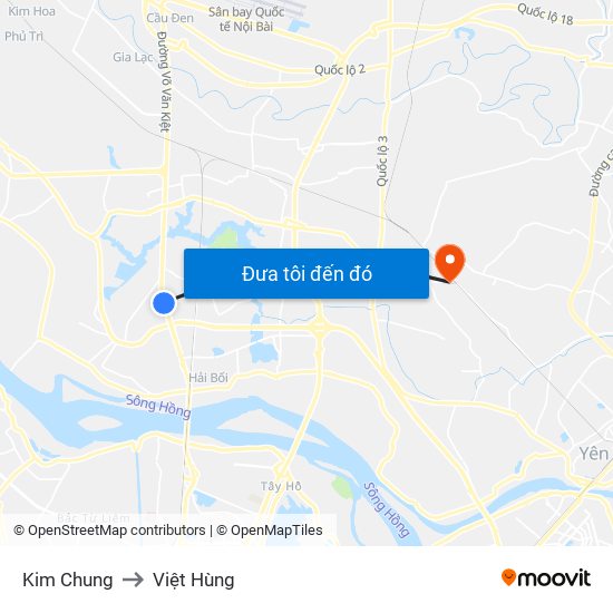 Kim Chung to Việt Hùng map