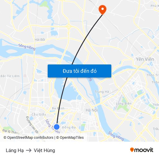Láng Hạ to Việt Hùng map