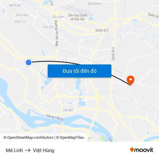 Mê Linh to Việt Hùng map