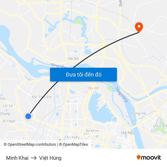 Minh Khai to Việt Hùng map