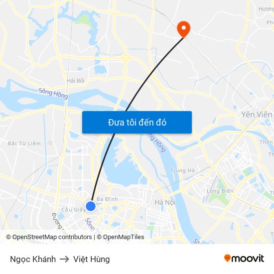 Ngọc Khánh to Việt Hùng map