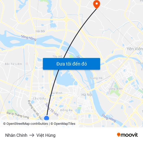 Nhân Chính to Việt Hùng map