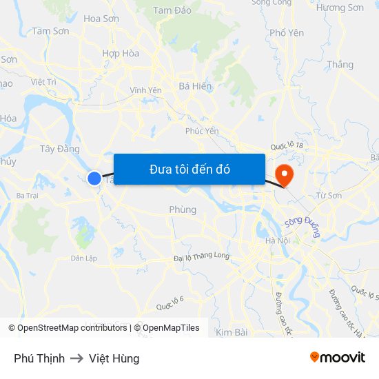 Phú Thịnh to Việt Hùng map