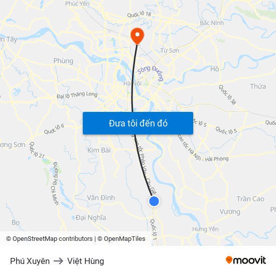 Phú Xuyên to Việt Hùng map