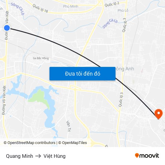 Quang Minh to Việt Hùng map