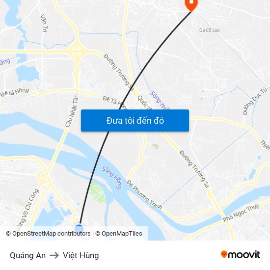 Quảng An to Việt Hùng map