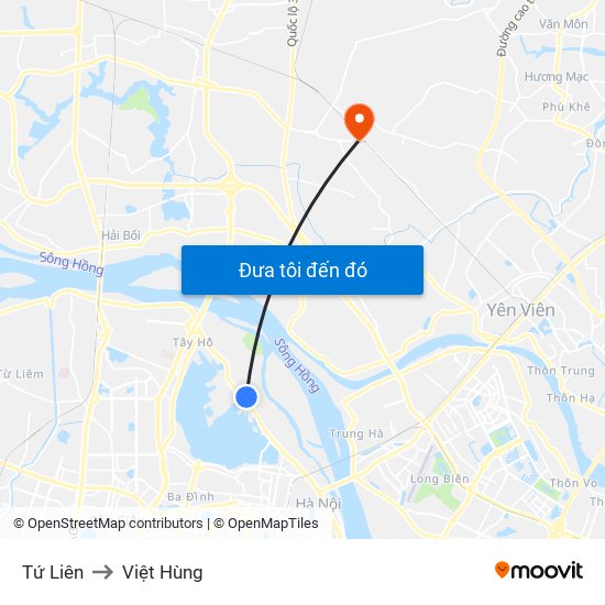 Tứ Liên to Việt Hùng map