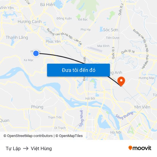 Tự Lập to Việt Hùng map