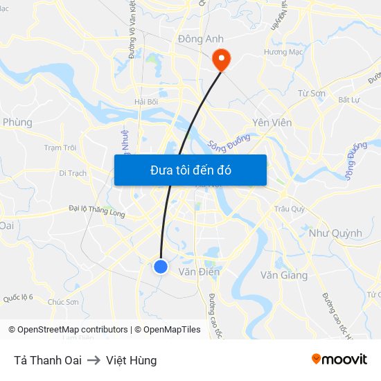 Tả Thanh Oai to Việt Hùng map