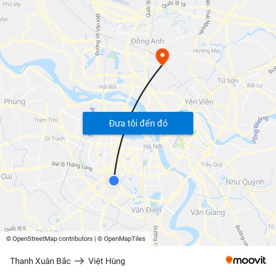 Thanh Xuân Bắc to Việt Hùng map