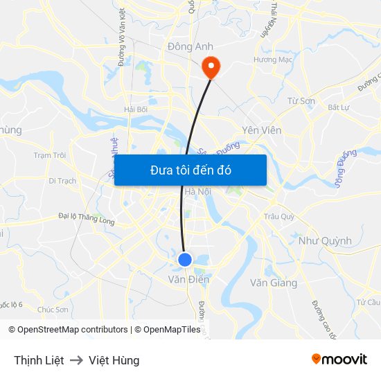 Thịnh Liệt to Việt Hùng map