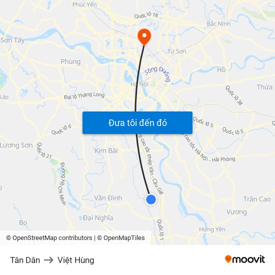 Tân Dân to Việt Hùng map