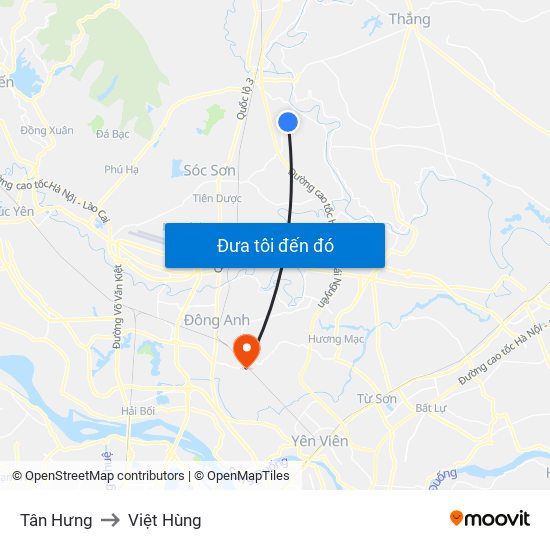 Tân Hưng to Việt Hùng map